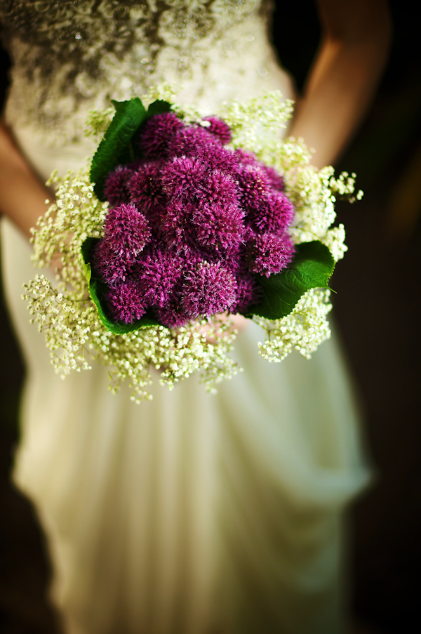 wedding photo by Kevin Weinstein Photography - purple and white bouquet 